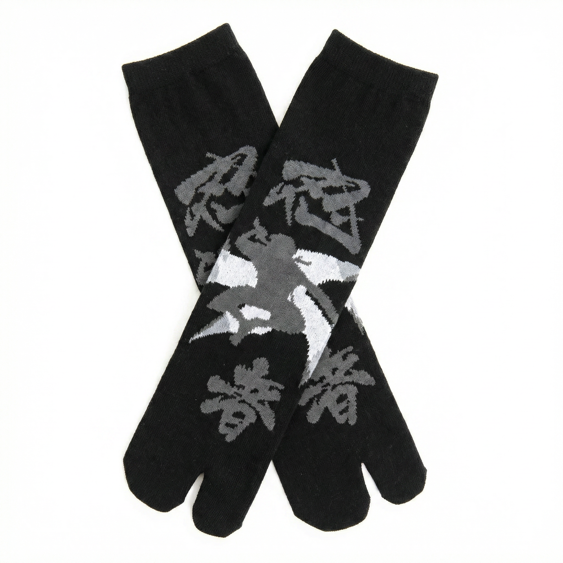Black Ninja Split Toe Tabi Socks | Japanese Style Big Toe Crew Socks for Sandals & Flip Flops