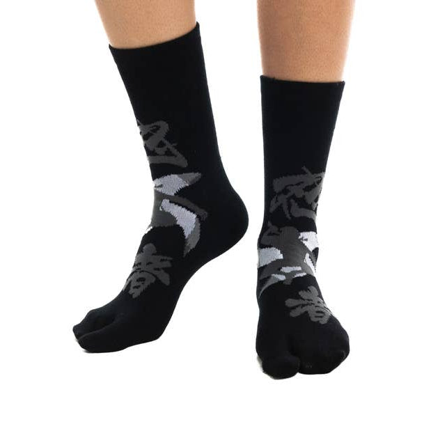 Black Ninja Split Toe Tabi Socks | Japanese Style Big Toe Crew Socks for Sandals & Flip Flops