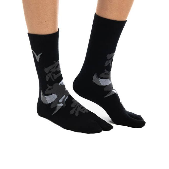 Black Ninja Split Toe Tabi Socks | Japanese Style Big Toe Crew Socks for Sandals & Flip Flops