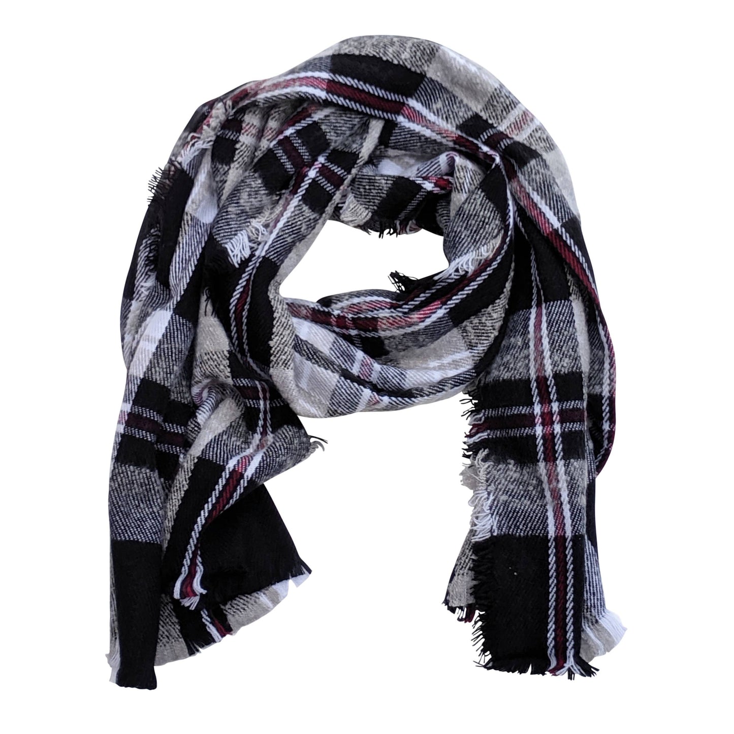 Black Plaid Classic Warm and Cozy Unisex Blanket Scarf | 28" x 71"