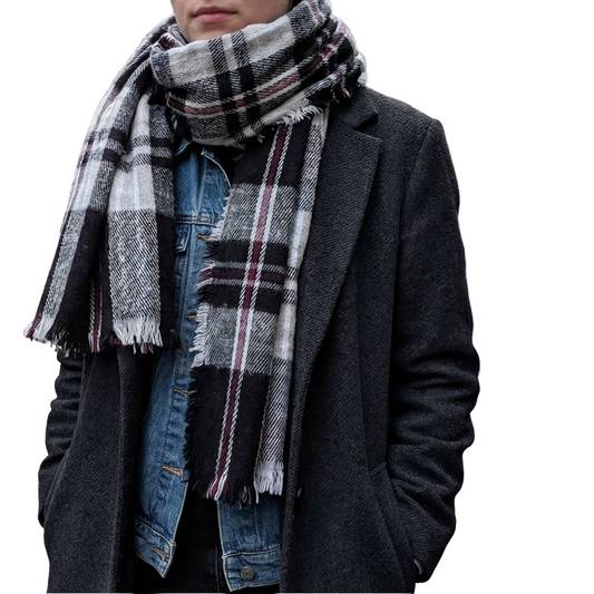 Black Plaid Classic Warm and Cozy Unisex Blanket Scarf | 28" x 71"