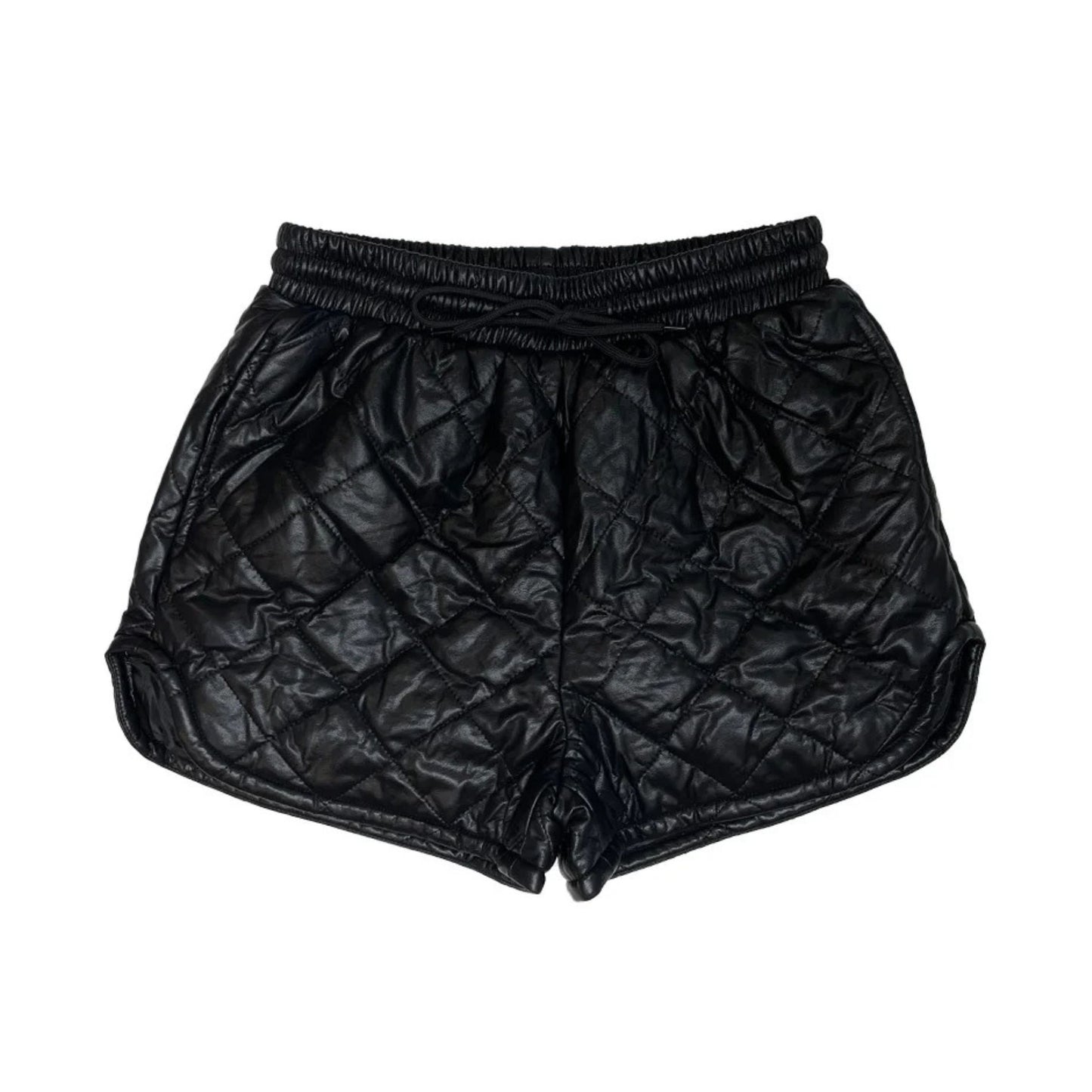 Black Puffer Shorts | Women’s Quilted Lined Shorts with Elastic Drawstring Waist & Pockets