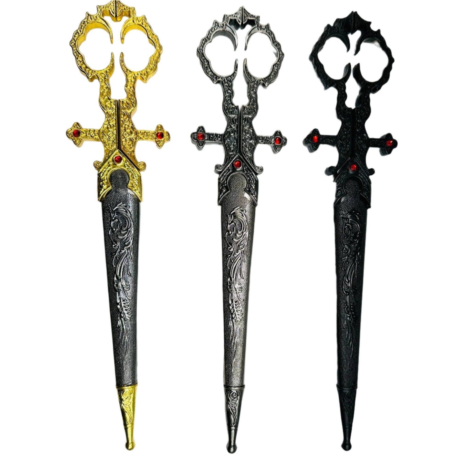 Black Renaissance Scissors with Scissors Holder | Sword in Scabbard Fantasy Novelty Large Scissors