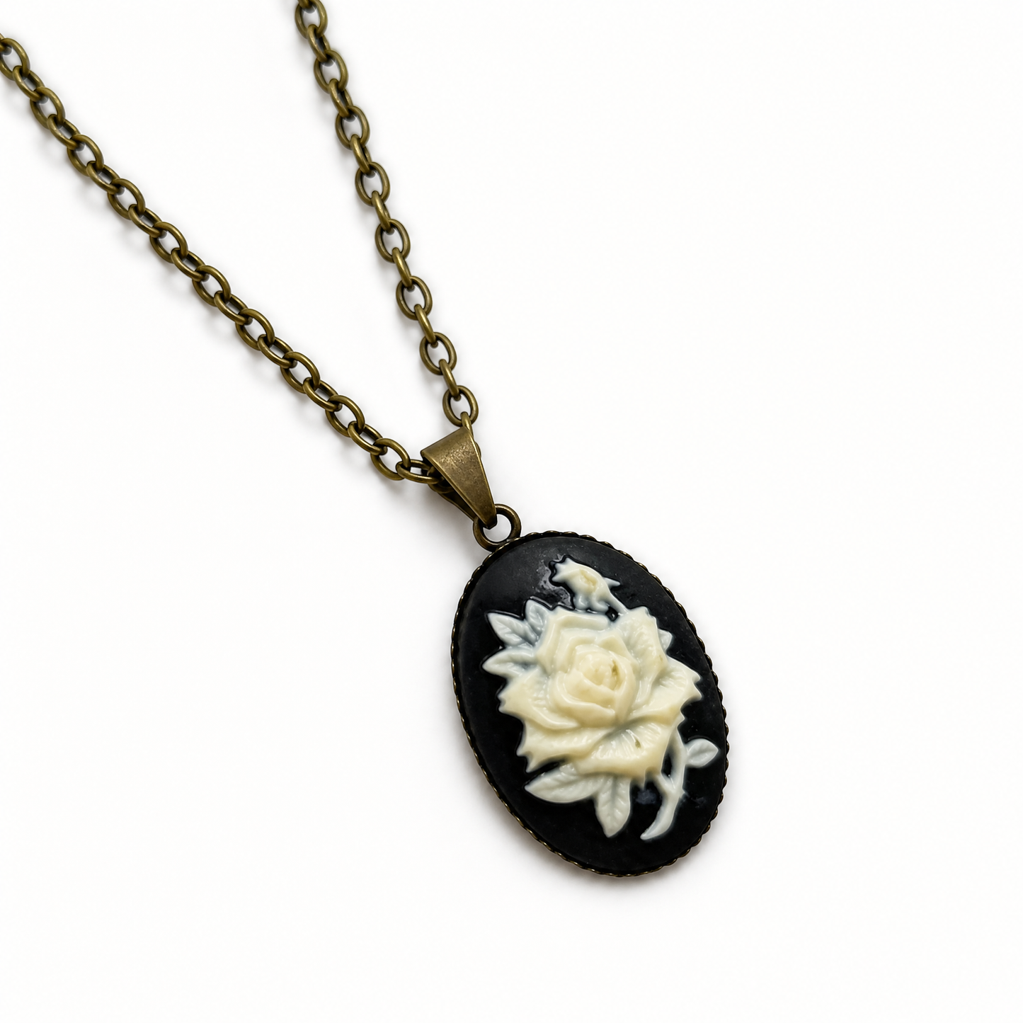 Black Rose Cameo Pendant Necklace | Gothic Vintage Dark Romance Jewelry