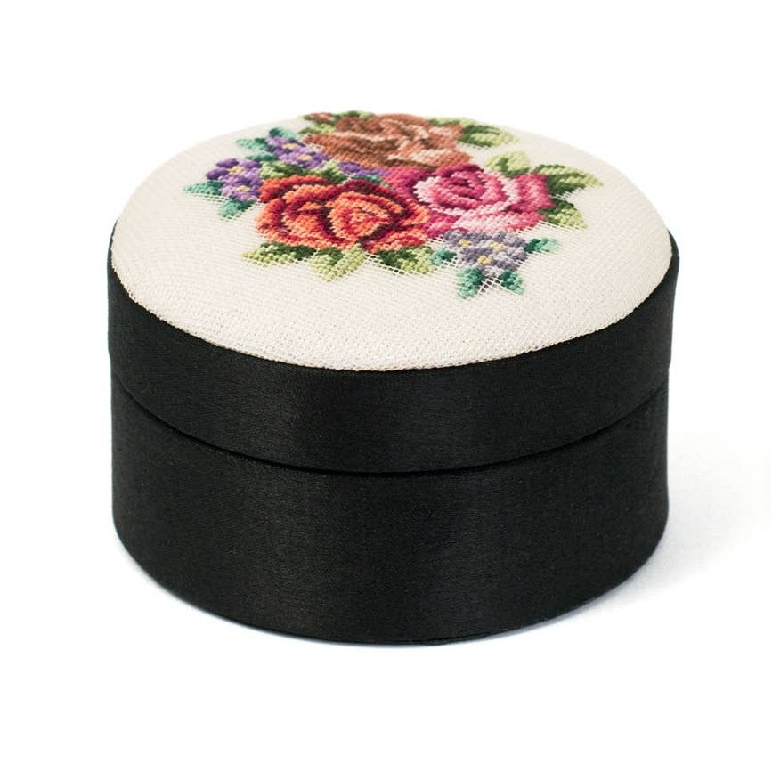 Black Round Petit Point Bouquet Box | Giftable-Value Arts-The Bullish Store