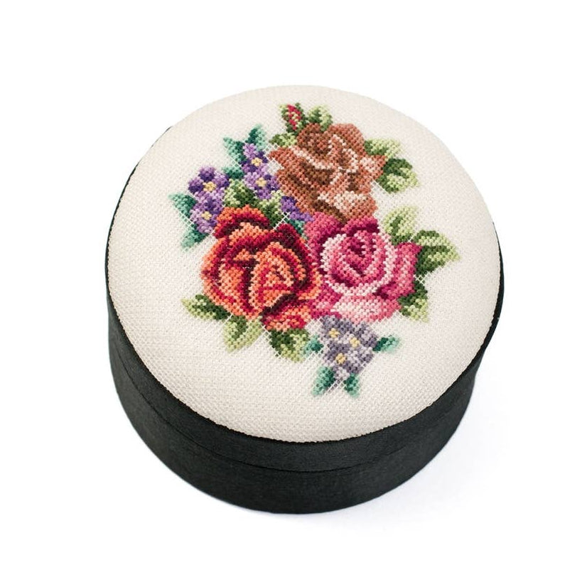 Black Round Petit Point Bouquet Box | Giftable-Value Arts-The Bullish Store