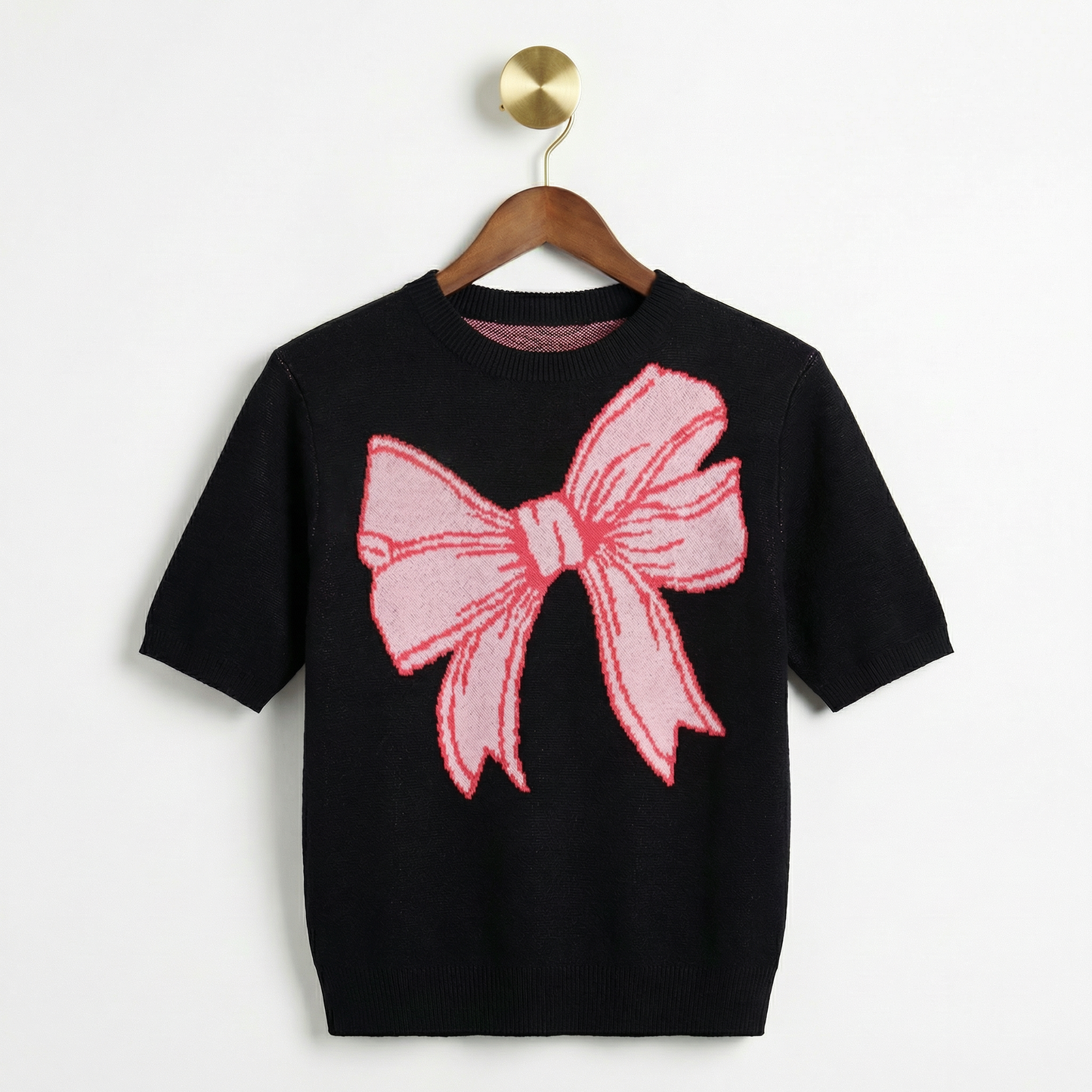 Black Short Sleeve Bow Sweater | Knit Top with Bow Detail | Women's Novelty Knit Sweater