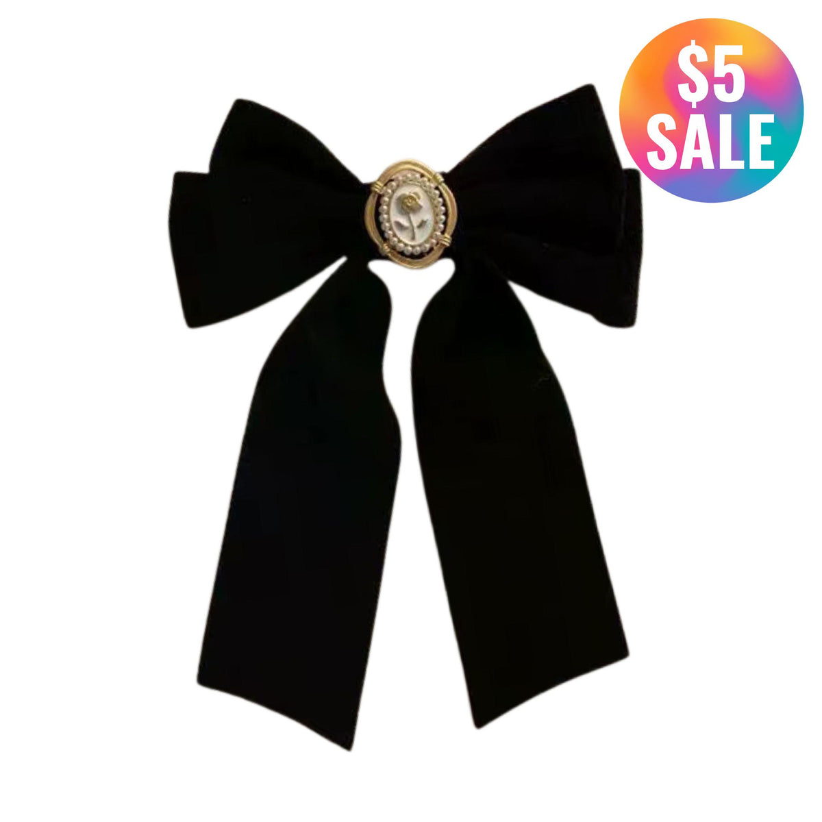 Black Velvet Cameo Hair Clip Bow