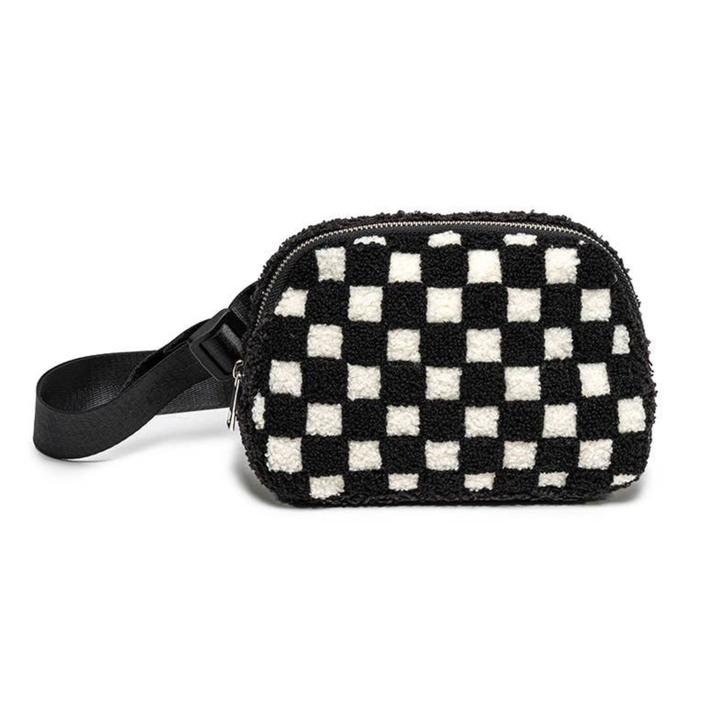 Black & White Checkered Adjustable Belt Bag in Black | Plaid Crossbody Waist Bag