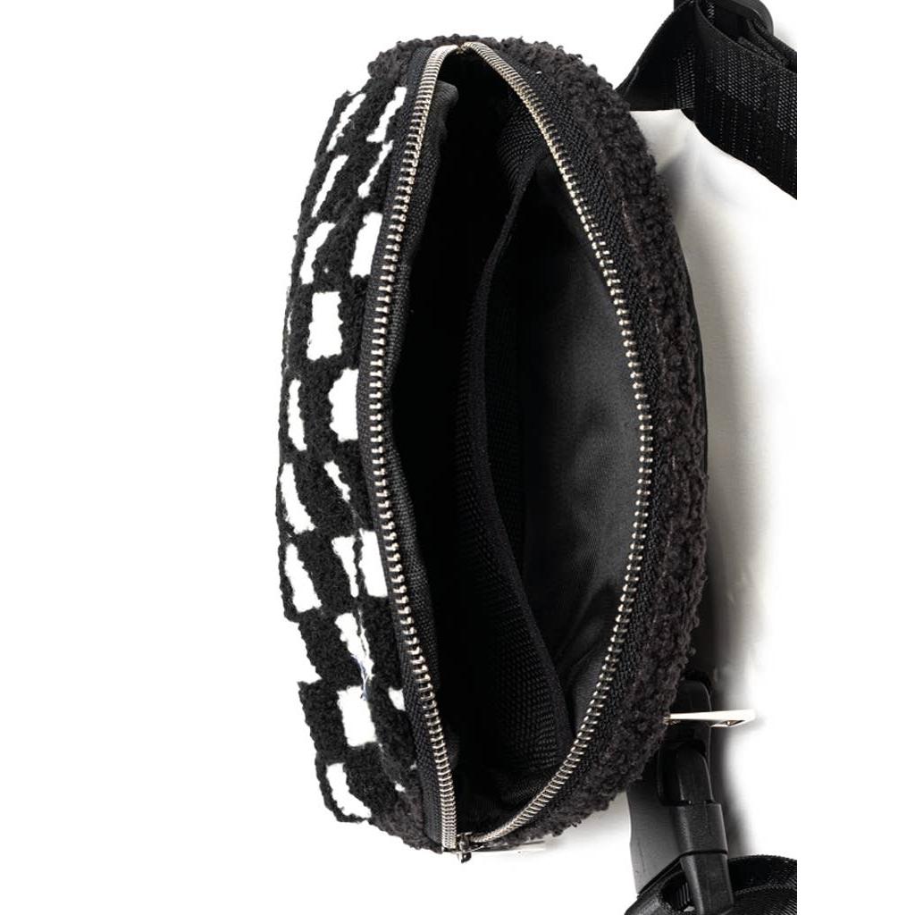 Black & White Checkered Adjustable Belt Bag in Black | Plaid Crossbody Waist Bag