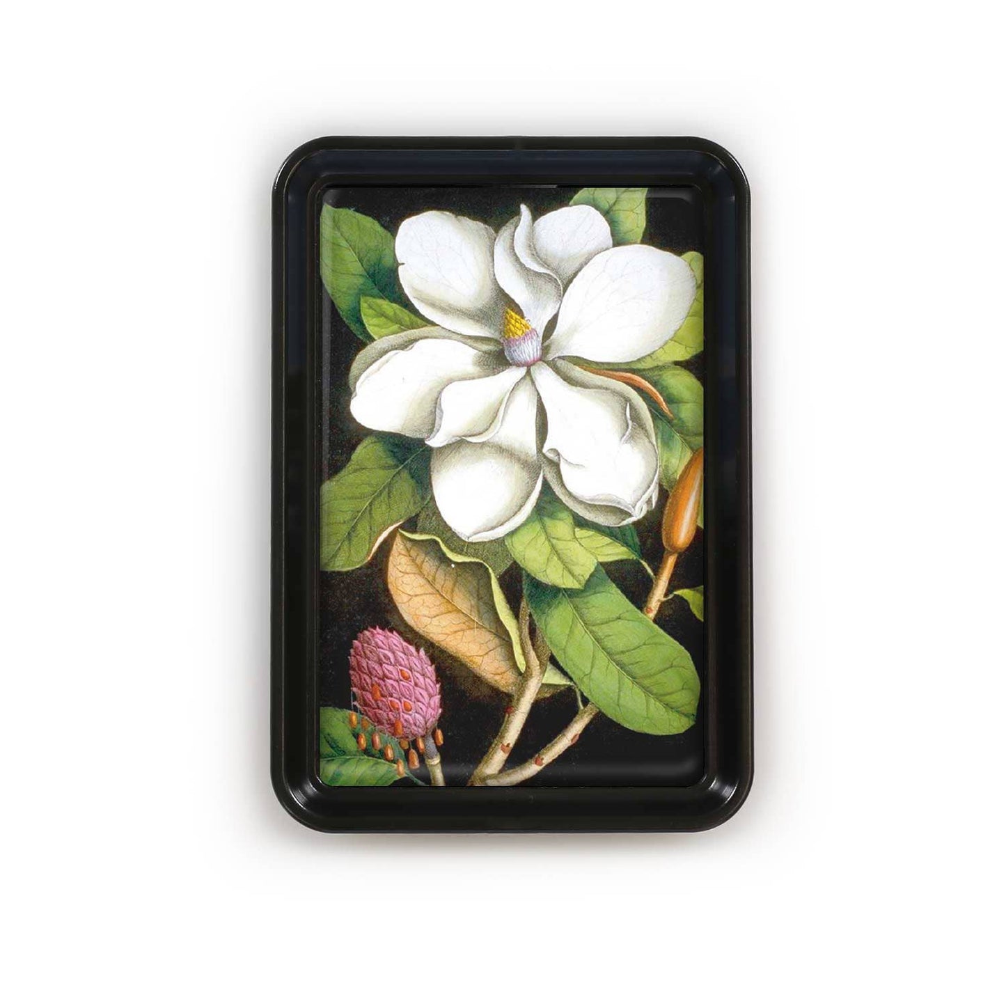 Black & White Magnolia Floral Tray | Classic Botanical Decorative Catchall