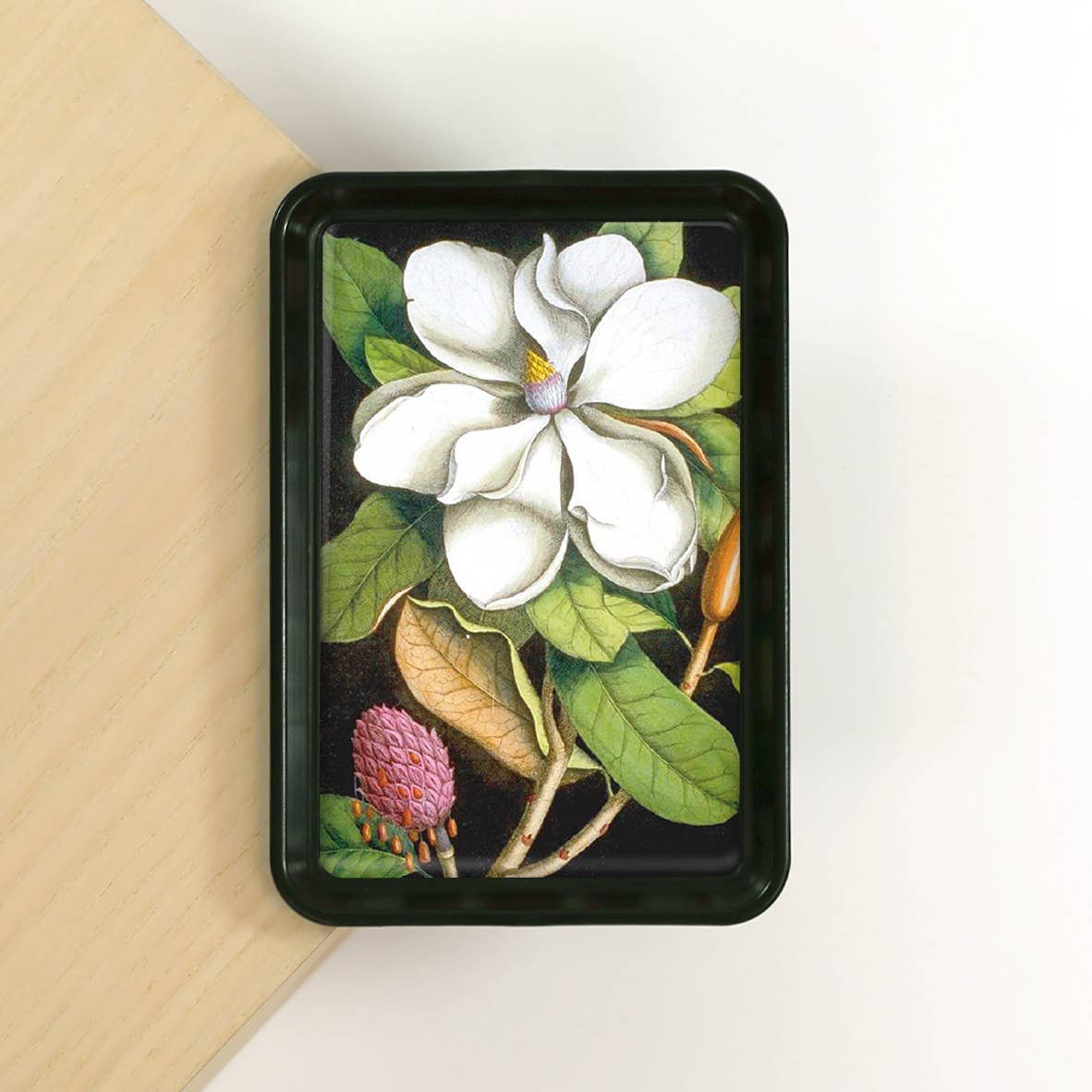 Black & White Magnolia Floral Tray | Classic Botanical Decorative Catchall