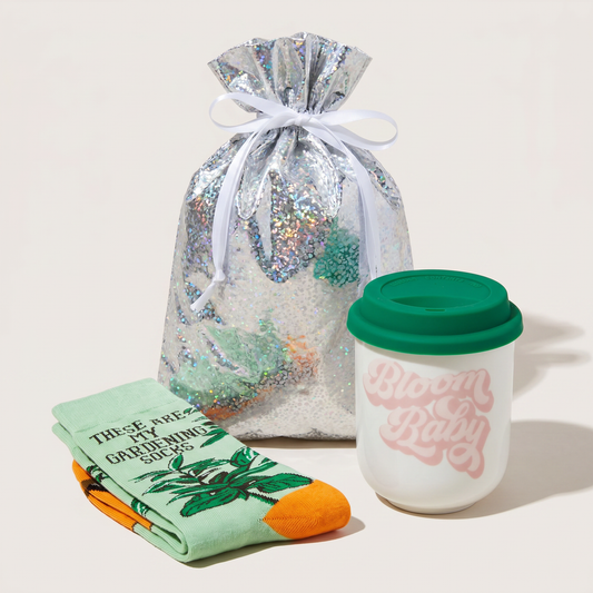 Bloom Baby Gift Set | Travel Mug & Gardening Socks in Gift Bag
