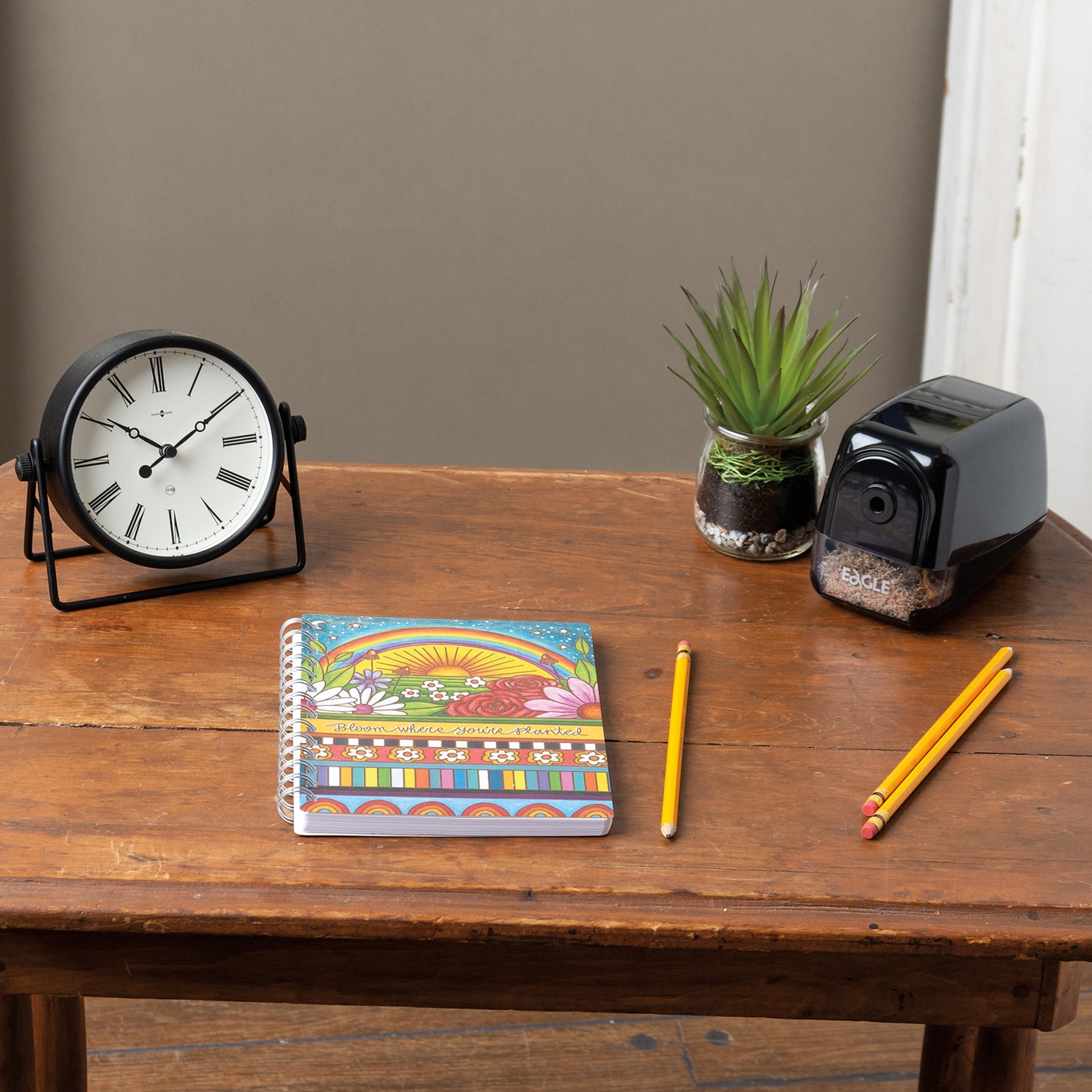 Bloom Where You're Planted Spiral Notebook | Woodburned Flowers & Rainbow Designs Journal