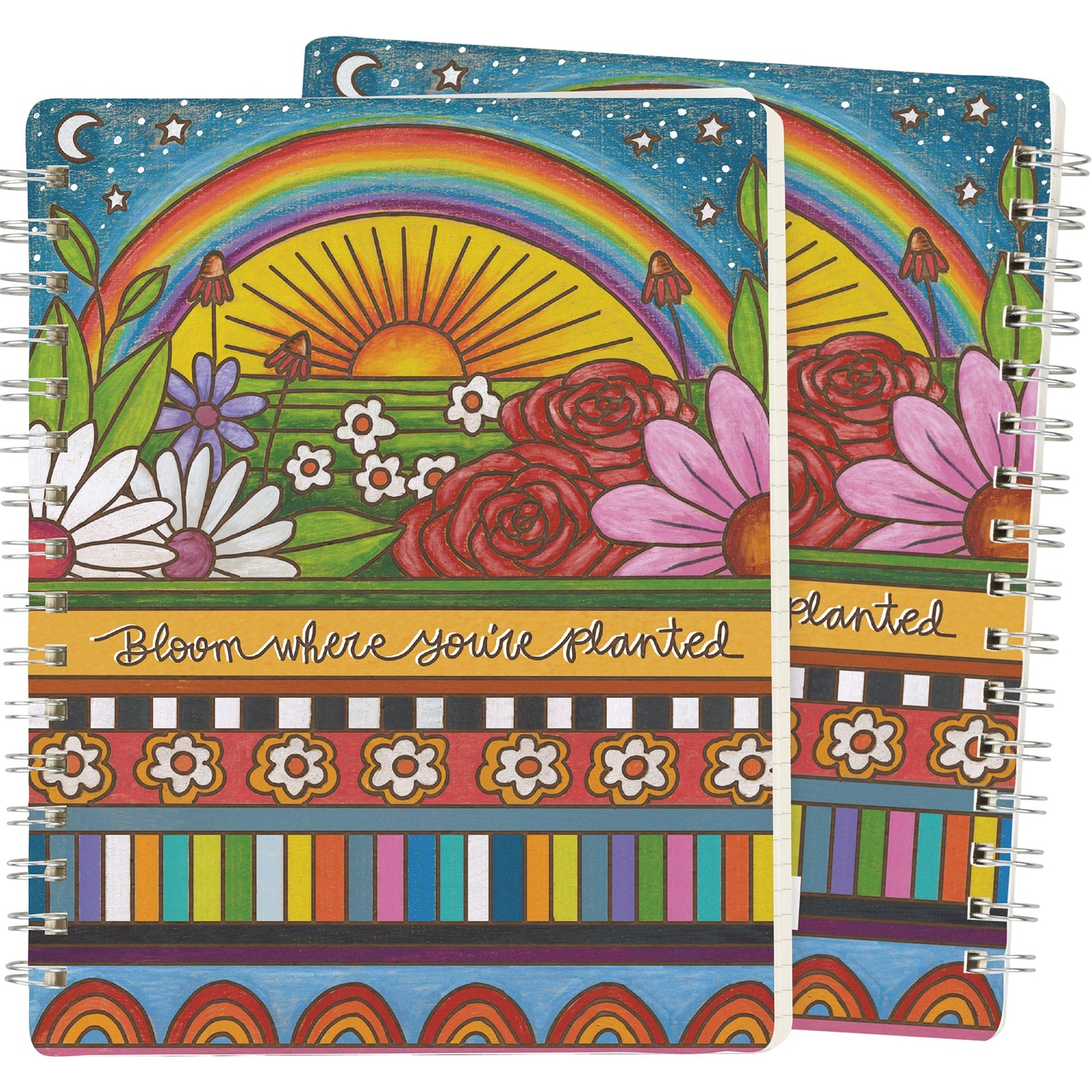 Bloom Where You're Planted Spiral Notebook | Woodburned Flowers & Rainbow Designs Journal