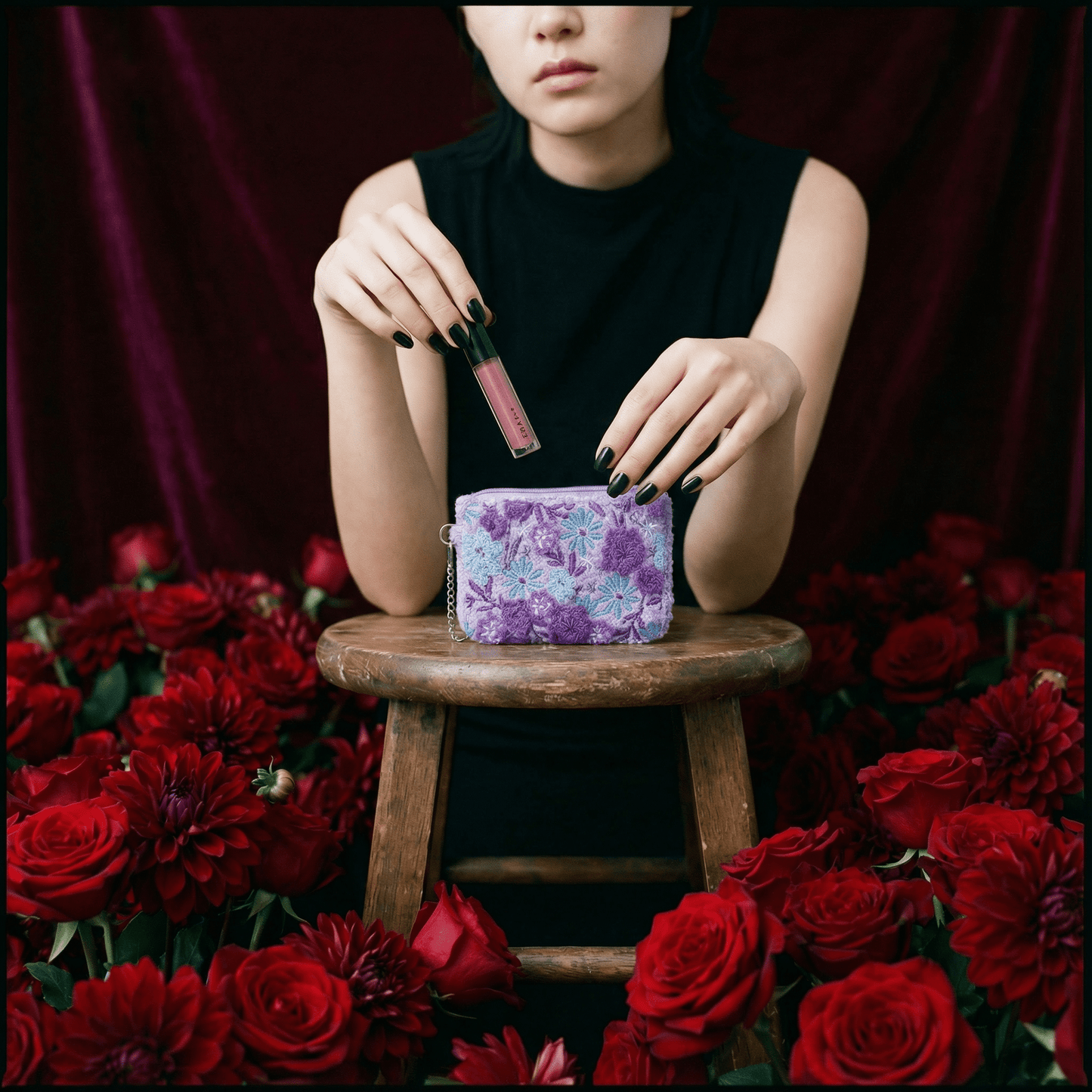 Blooming Flowers Purple Keychain Pouch | Cards & Cash Key Chain Purse Wallet