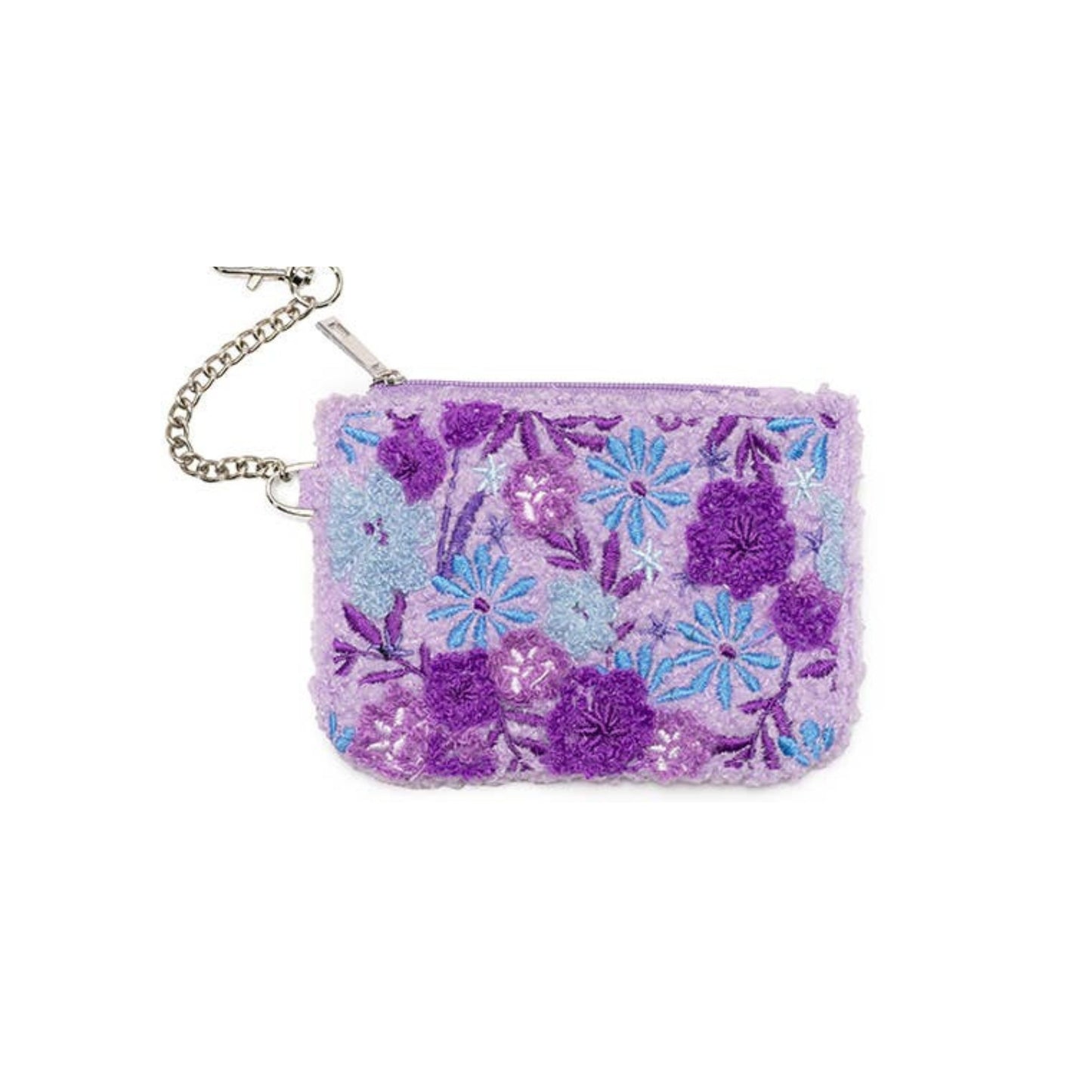 Blooming Flowers Purple Keychain Pouch | Cards & Cash Key Chain Purse Wallet