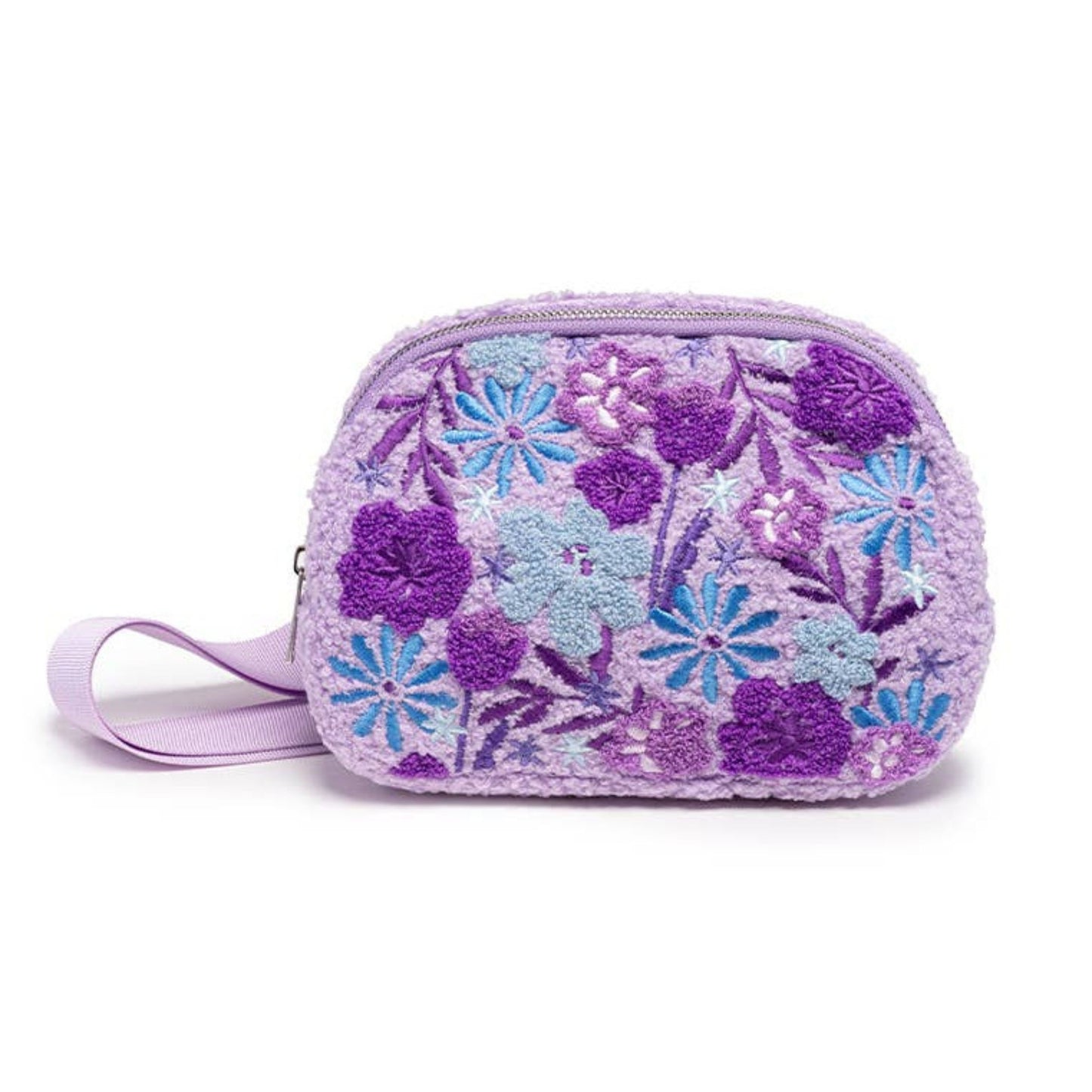Blooming Flowers in Purple Adjustable Belt Bag | Embroidered Floral Design Waist Bag