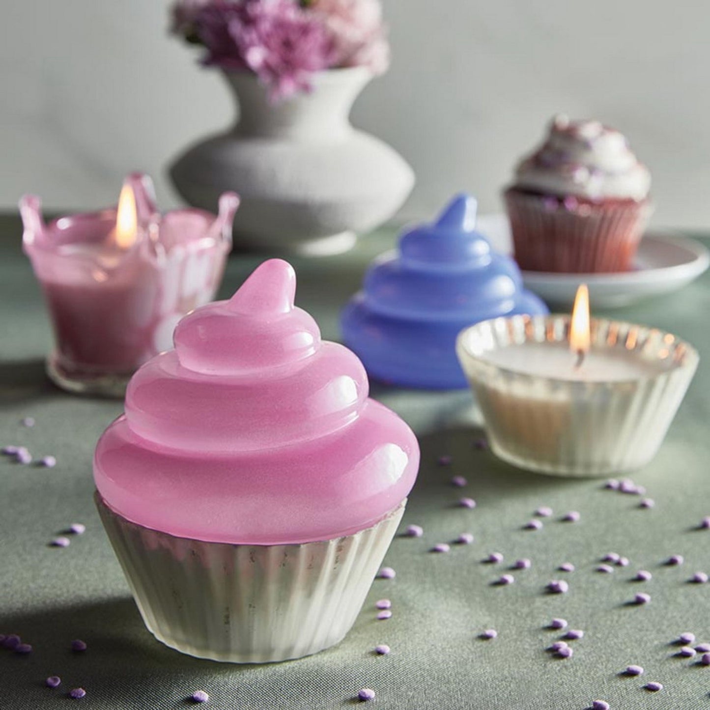 Blue Cupcake Candle | Vanilla Bourbon Cream Scented Glass Candle