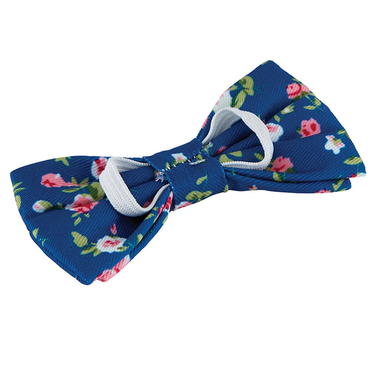 Blue Floral Pet Bow Tie | Dog or Cat Fancy Bowtie Attaches to Collar