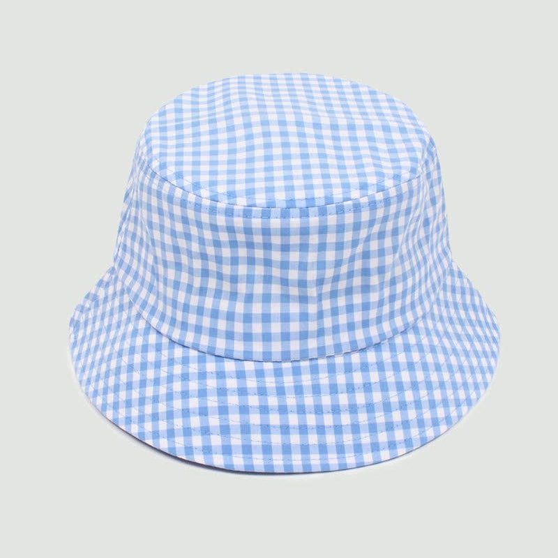 Blue Gingham Print Bucket Hat | 100% Cotton Classic Summer Sun Hat