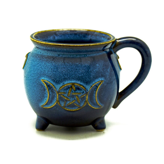 Blue Glaze Pentagram Moon Mug | Coffee Tea Cup | 16oz