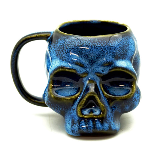 Blue Glazed Skull Mug | Skull Shaped Coffee Tea Cup | 16oz