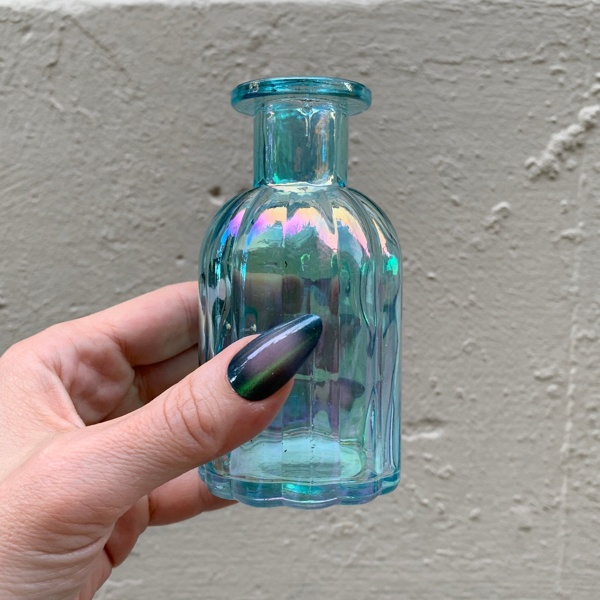 Blue Iridescent Glass Mini Bud Vase