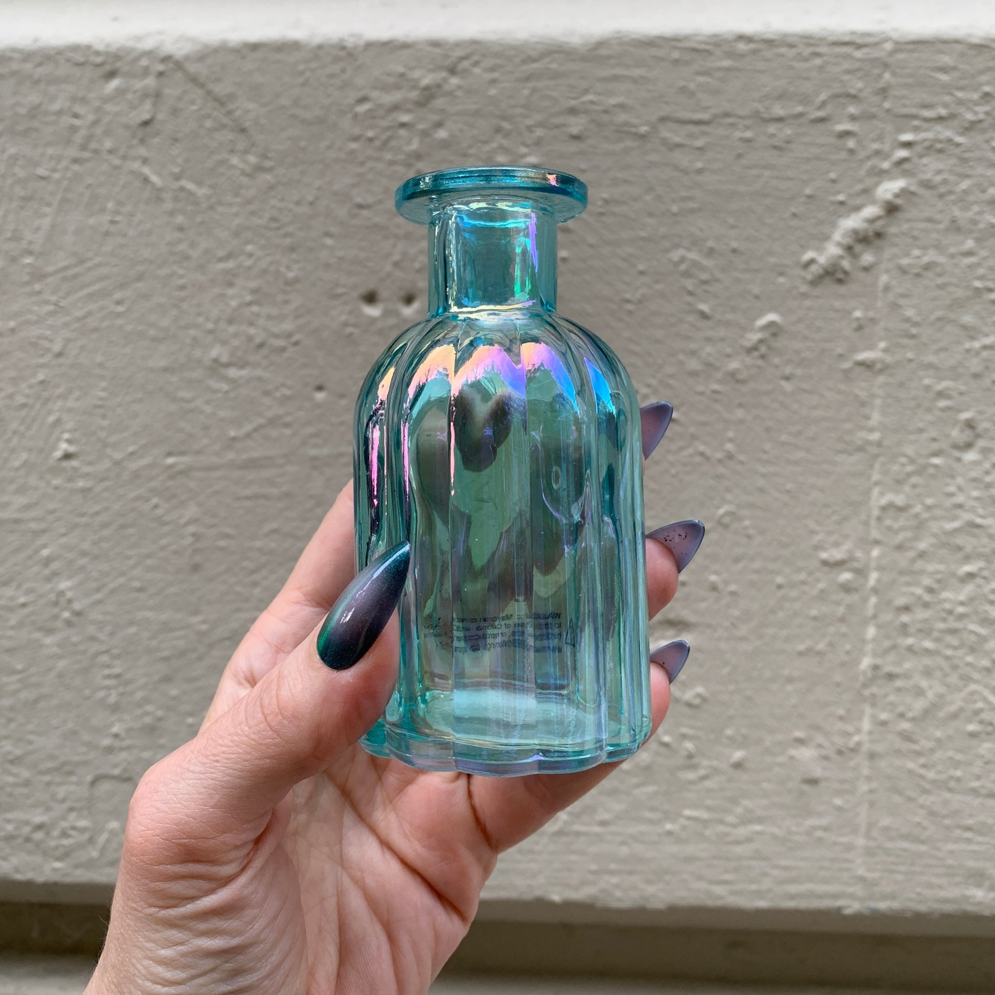 Blue Iridescent Glass Mini Bud Vase