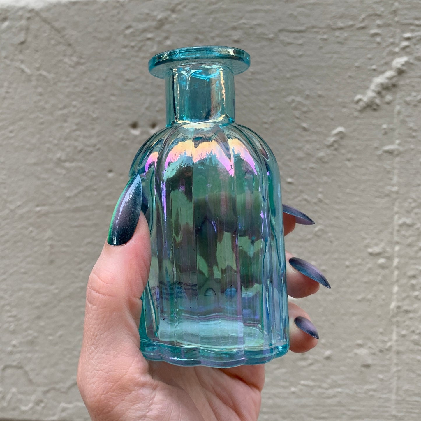 Blue Iridescent Glass Mini Bud Vase