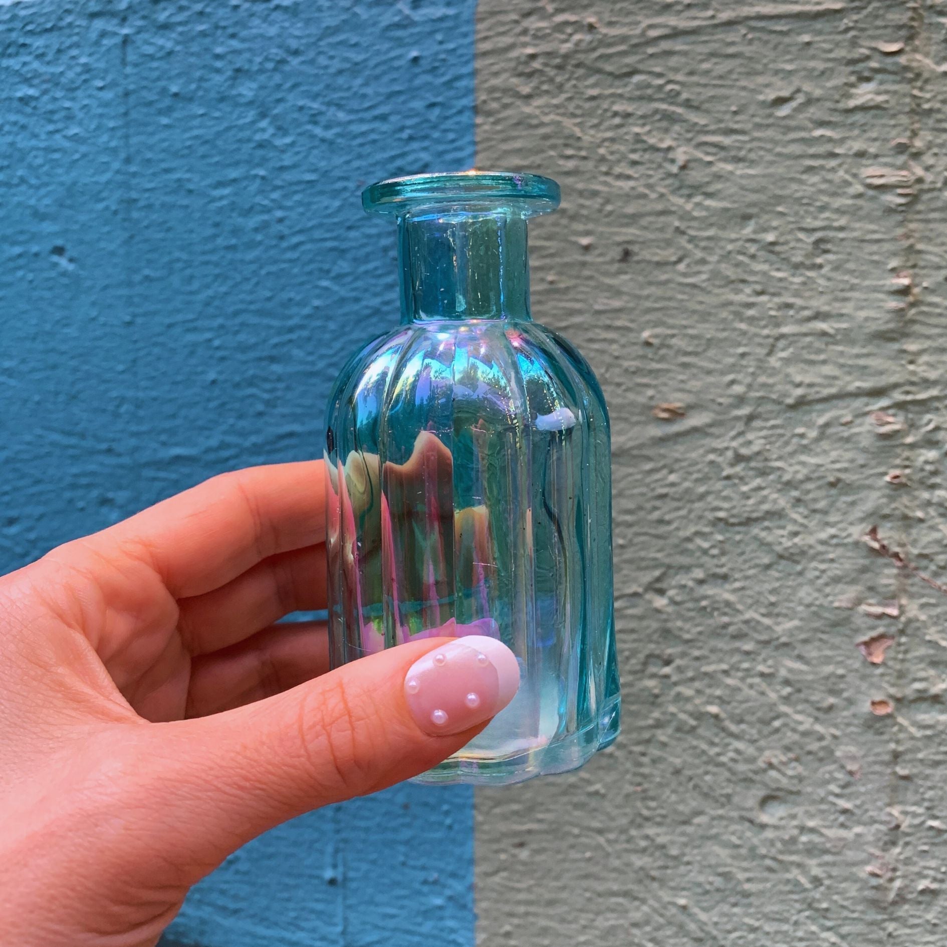 Blue Iridescent Glass Mini Bud Vase