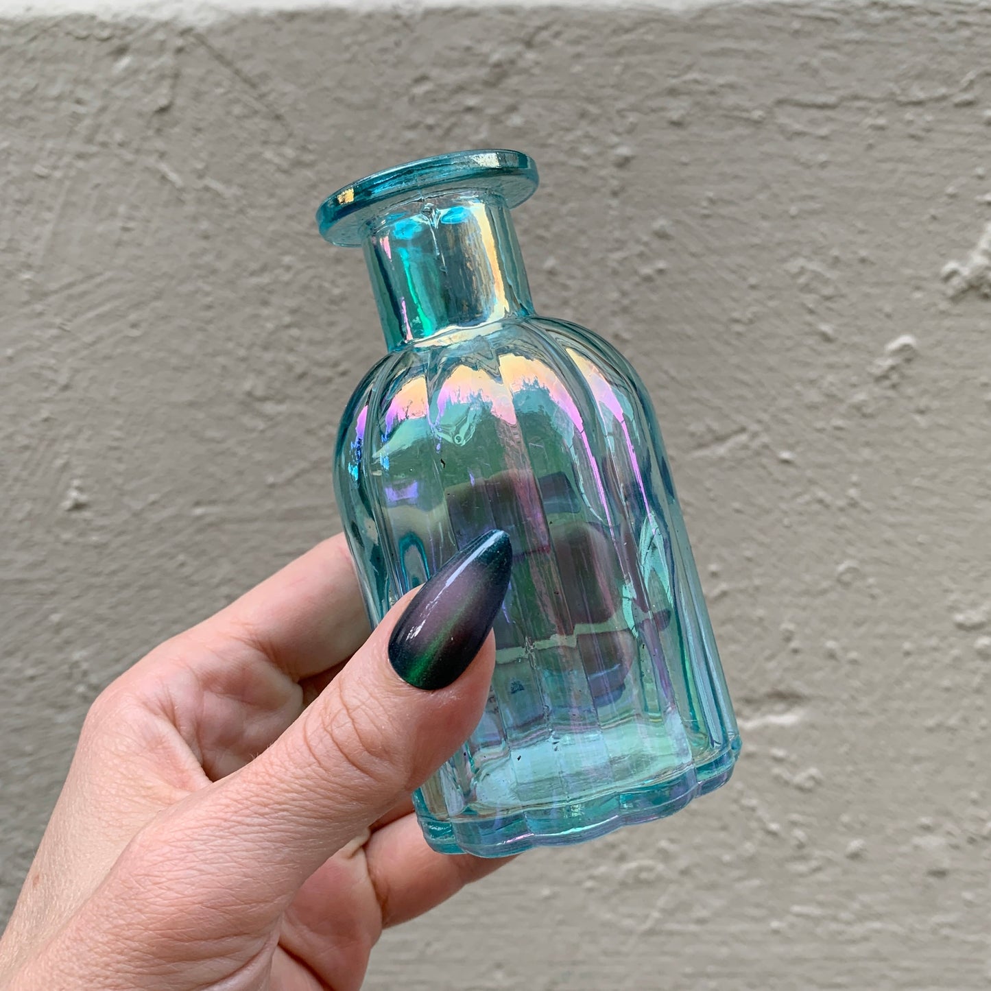 Blue Iridescent Glass Mini Bud Vase