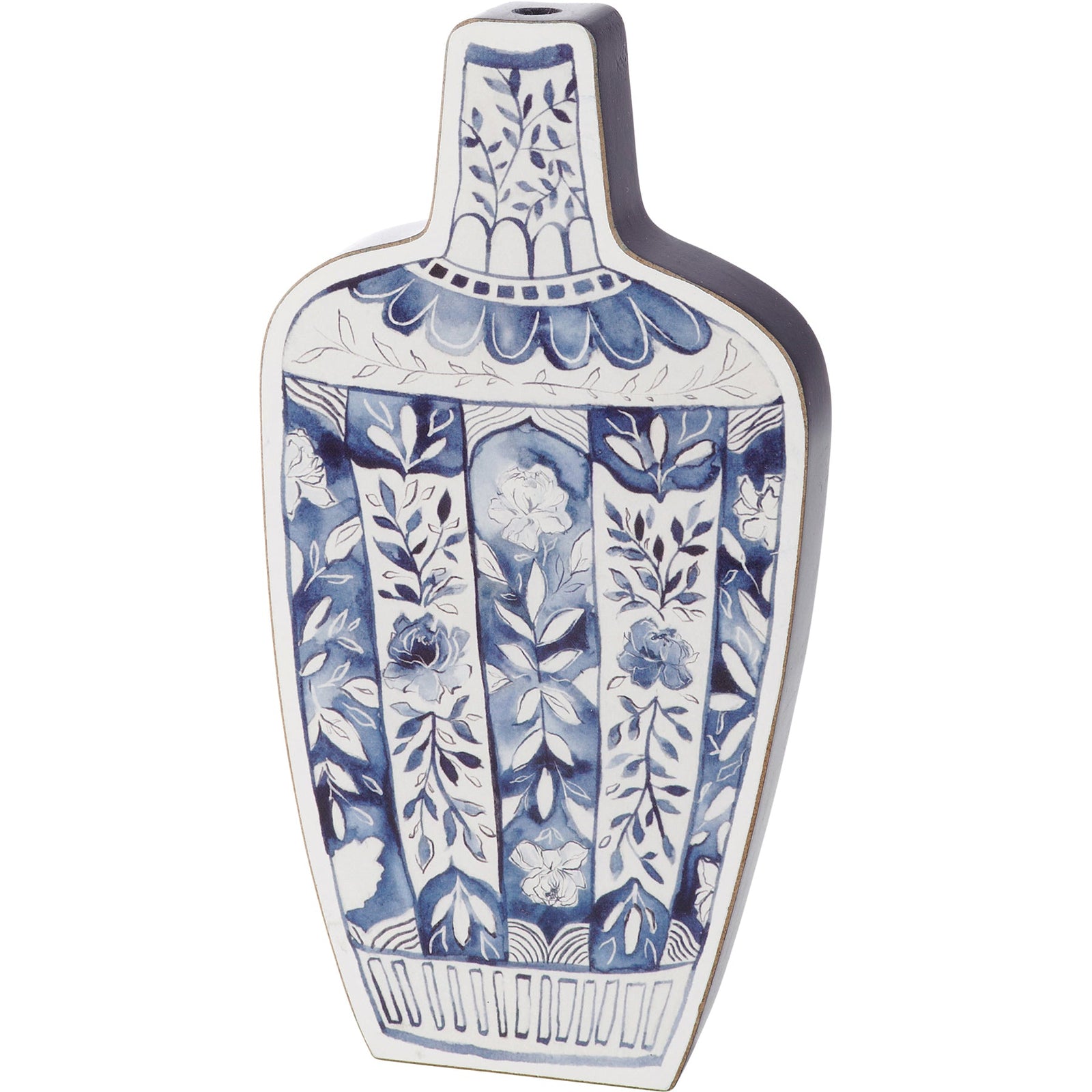 Blue Jar 2D Vase Shaped Wood Decor | Hand Painted Floral Designs | Decorative Wooden Ancient Vase Stander