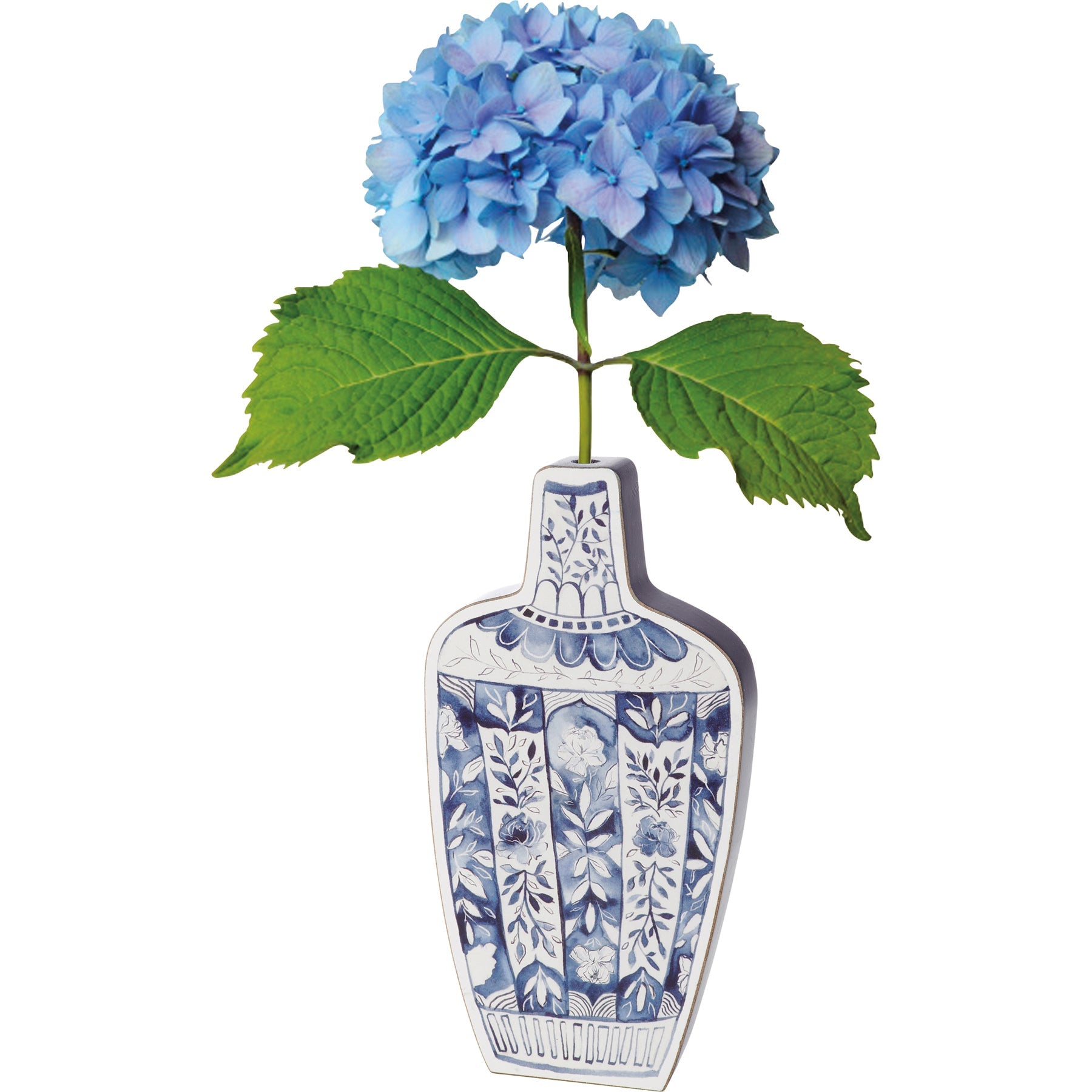 Blue Jar 2D Vase Shaped Wood Decor | Hand Painted Floral Designs | Decorative Wooden Ancient Vase Stander