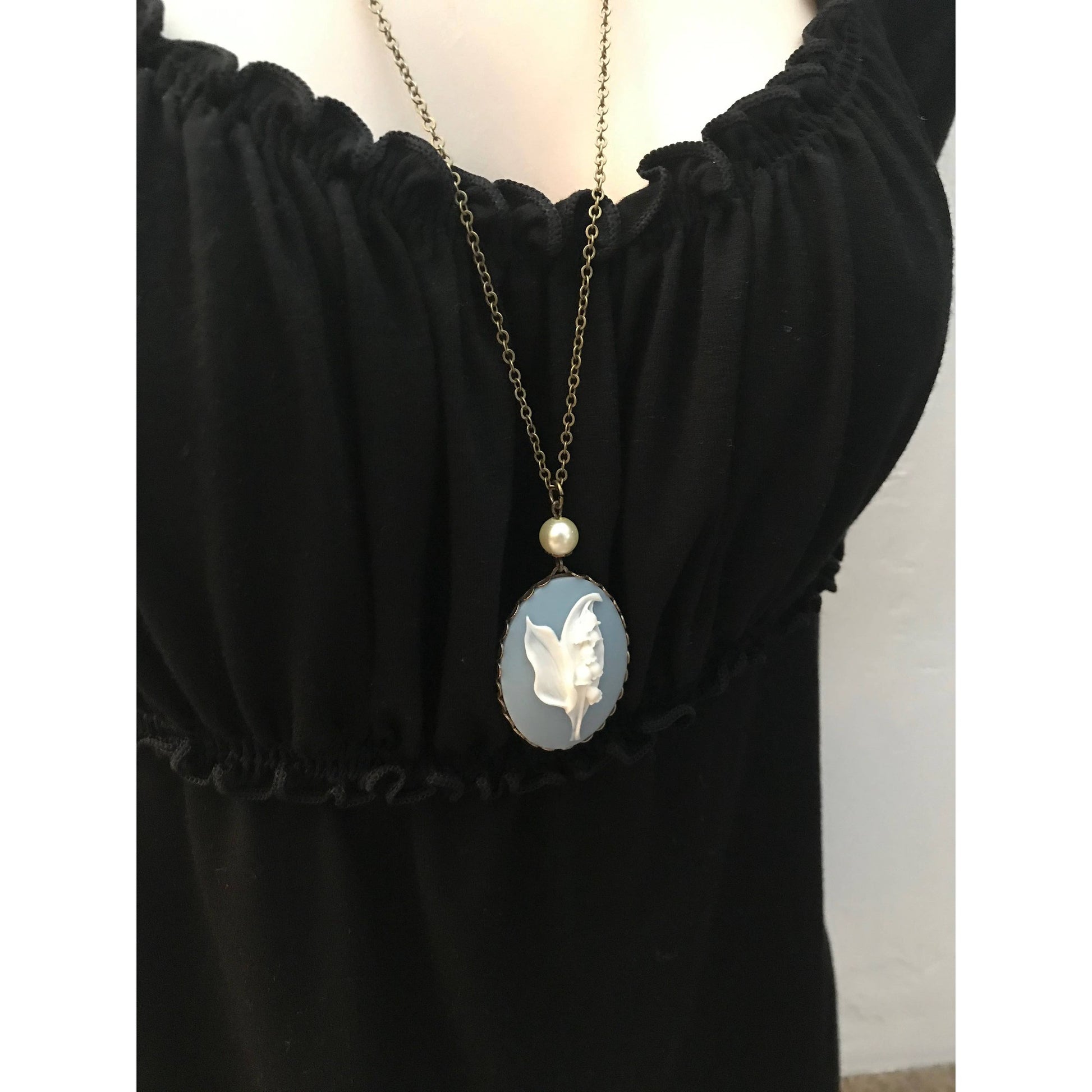 Blue Lily Of The Valley Cameo Necklace