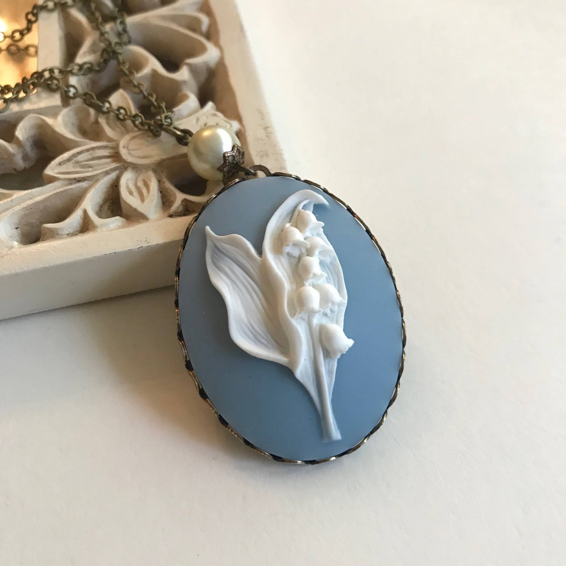 blue lily of the valley flower Blue Lily Of The Valley Cameo Necklace – The Bullish Store