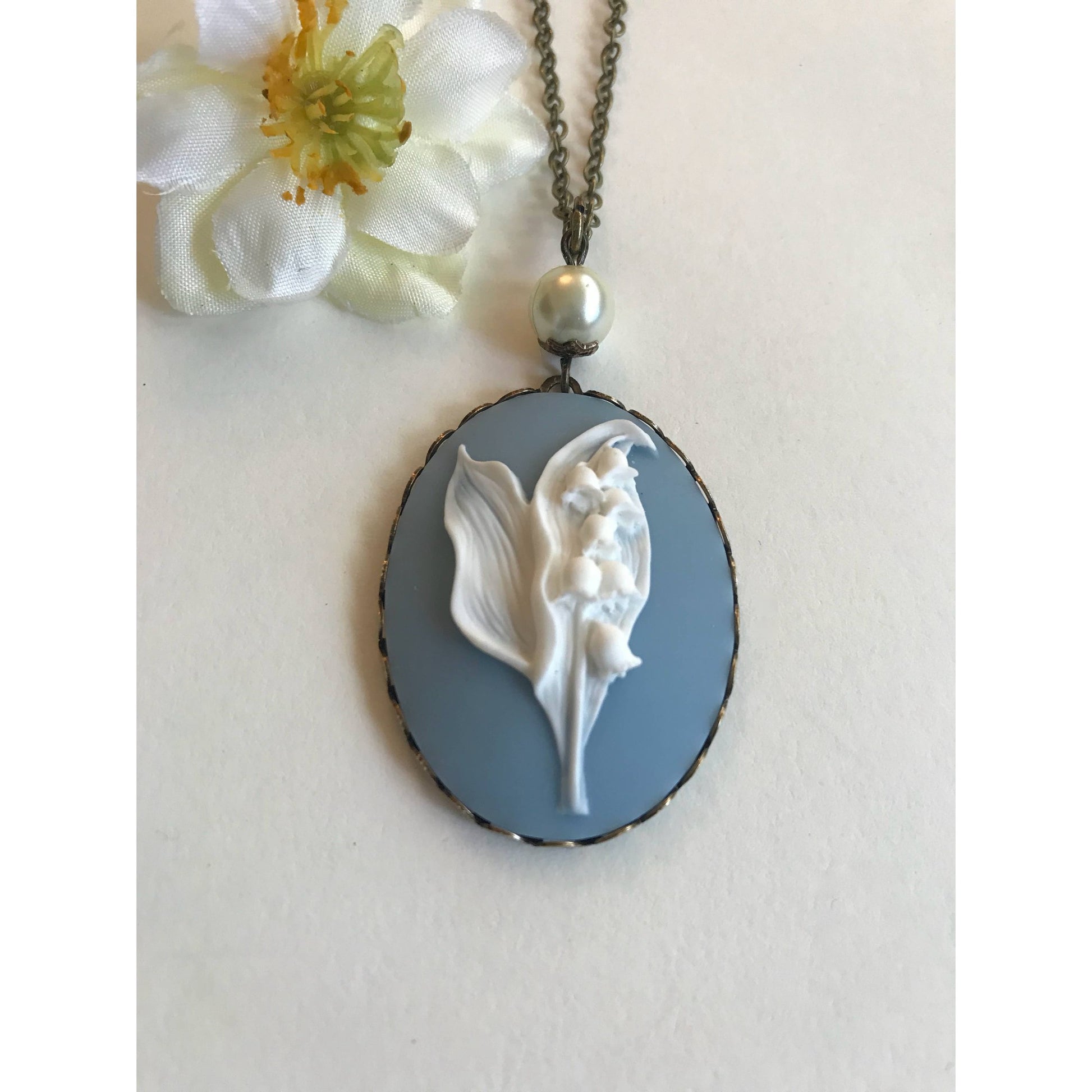 Blue Lily Of The Valley Cameo Necklace