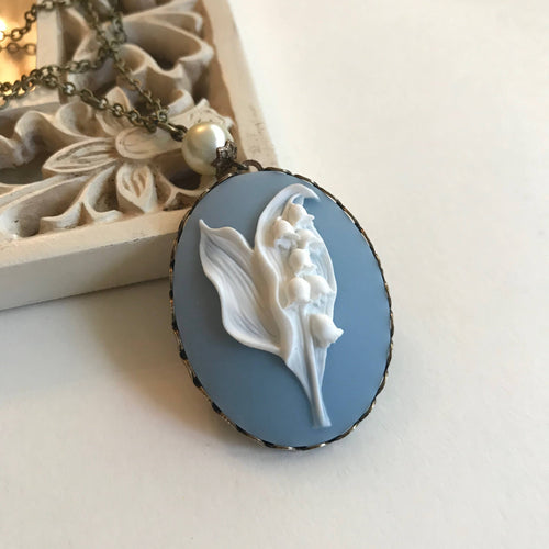 Blue Lily Of The Valley Cameo Necklace