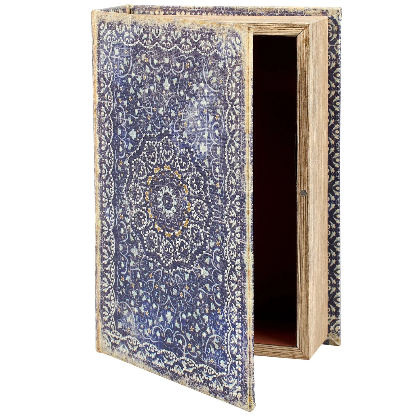 Blue Medallion Book Box | Decorative Vintage Book Shaped Storage Stash Trinket Boxes