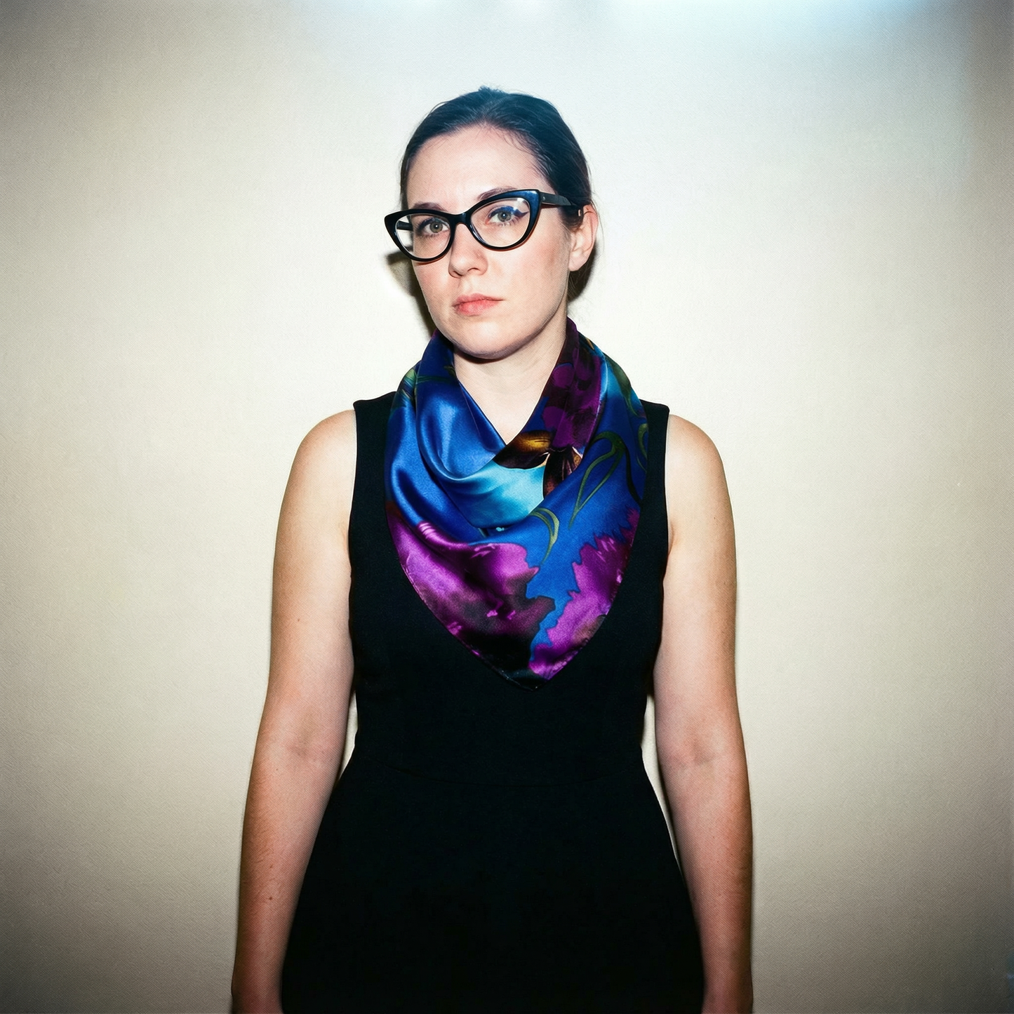 Blue & Purple Satin Pre-Tied Necklace Style Scarf with Magnetic Closure