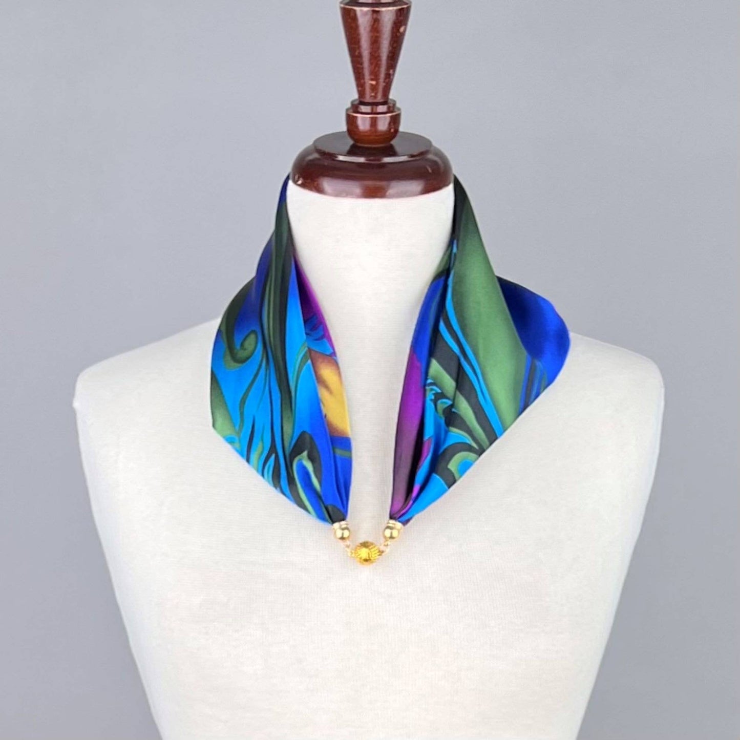 Blue & Purple Satin Pre-Tied Necklace Style Scarf with Magnetic Closure
