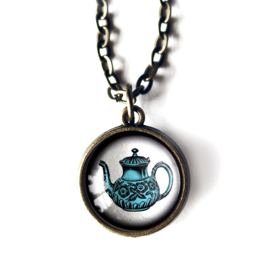 Blue Tea Steampunk Victorian Simple Pendant Necklace-Divine Iguana-The Bullish Store