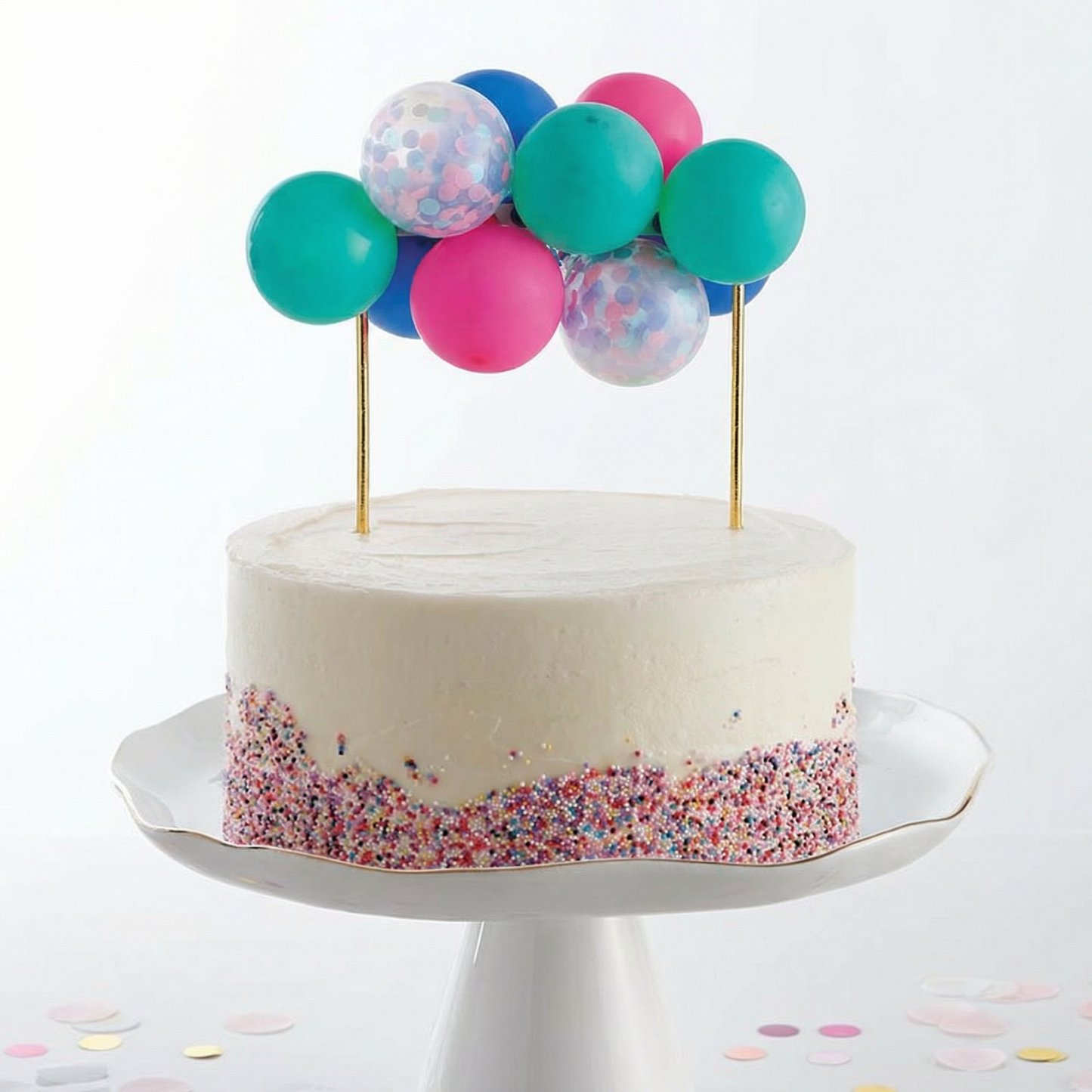 Blue & Teal Balloon Cake Topper | Mini Confetti Balloon Party Cake Decoration