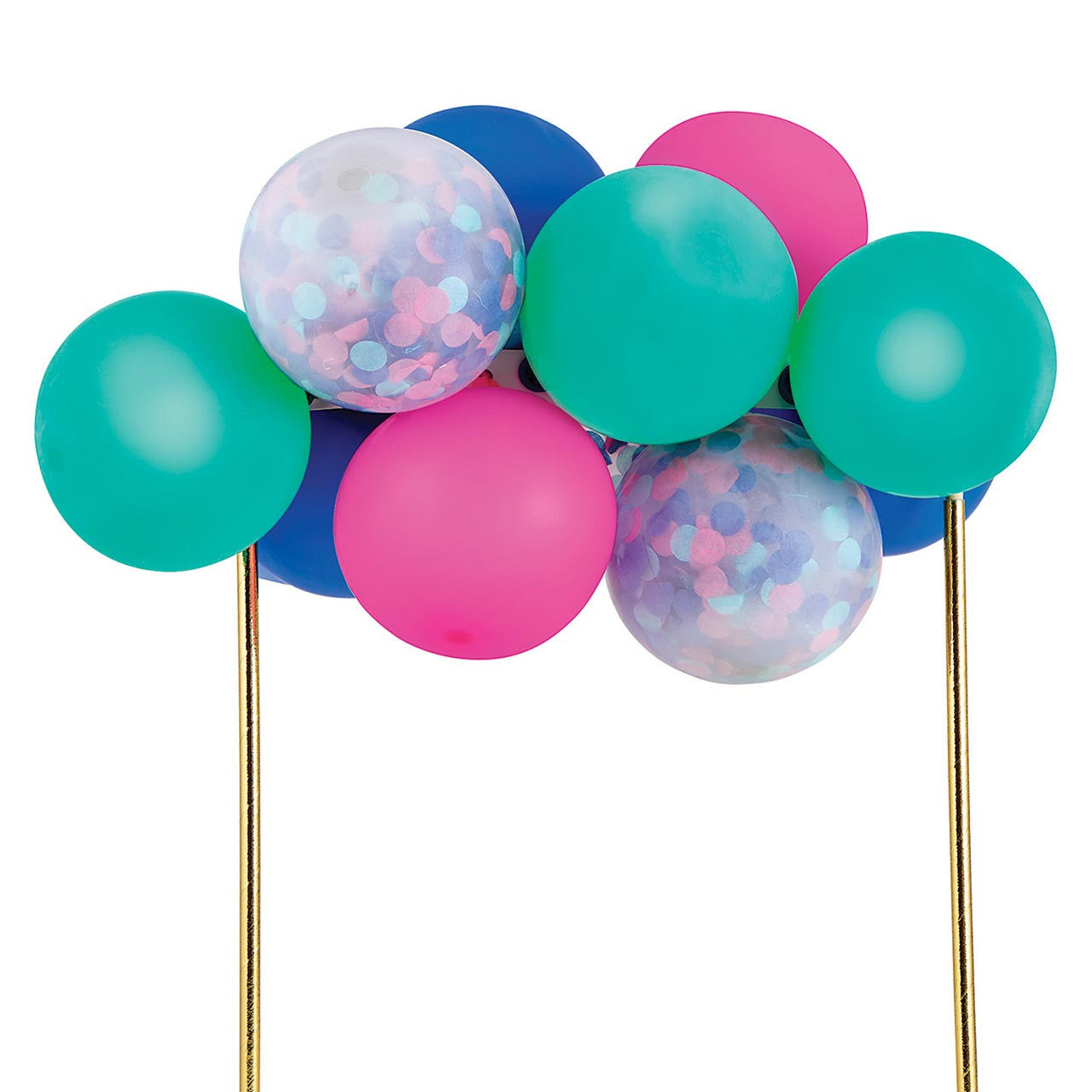 Colorful balloons on sticks with a white background