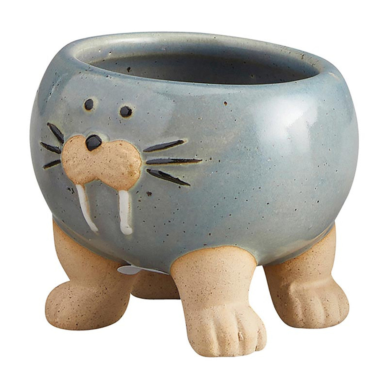 Blue Walrus Pot | Cute Animal Shaped Ceramic Planter | 2.5" Tall