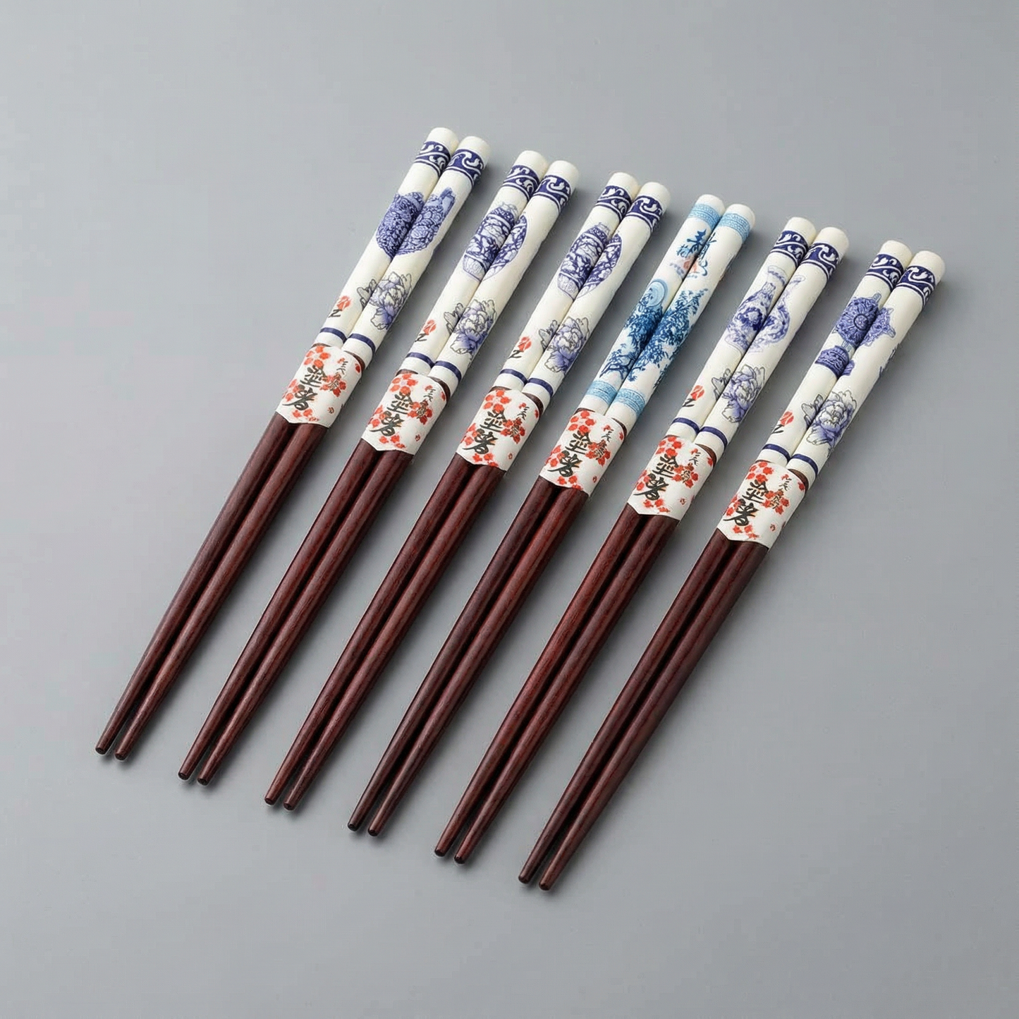 Blue & White Wood Chopsticks Giftable Set | Set of 5 Sets | Japanese | 9”