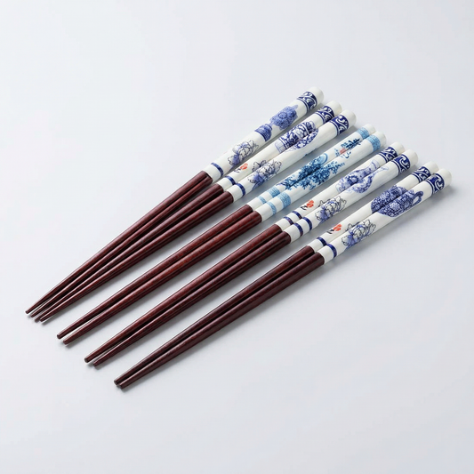 Blue & White Wood Chopsticks Giftable Set | Set of 5 Sets | Japanese | 9”