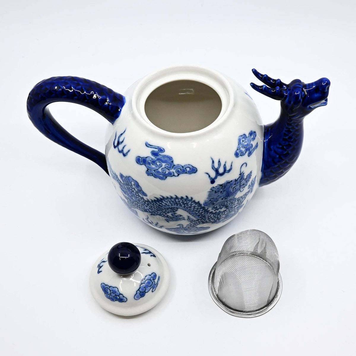 Blue and White Ryu Dragon Porcelain Teapot | 44 fl oz-Urban Tokyo-The Bullish Store