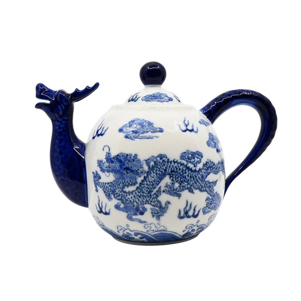 Ceramic teapot with blue dragon design