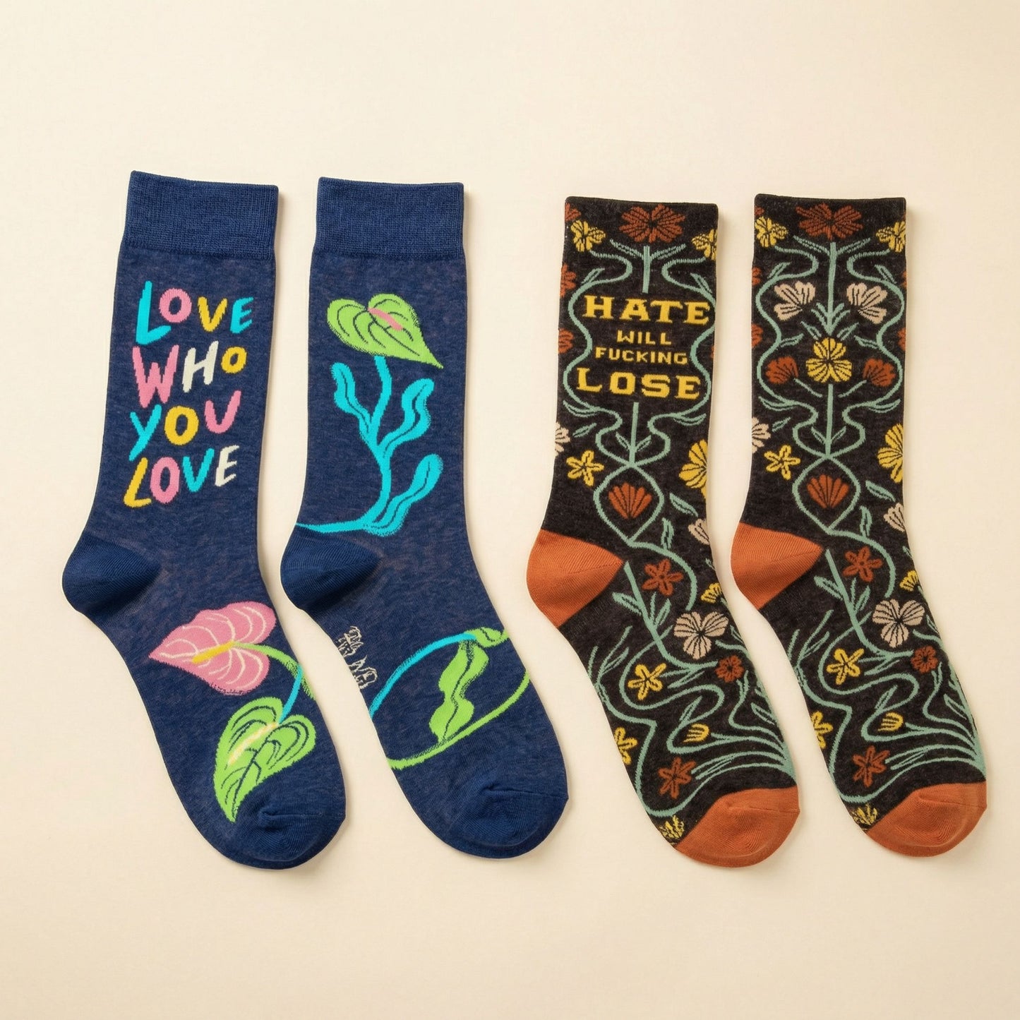 BlueQ Men's Pride Socks Set of 2 | Love Who You Love + Hate Will Fucking Lose